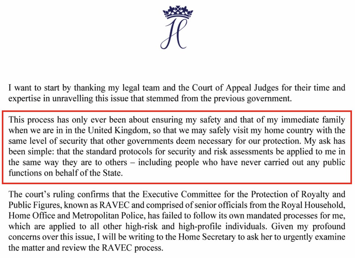 TheRoyalGrift's tweet photo. Prince Harry wishes to visit his home country "with the same level of security that OTHER GOVERNMENTS deem necessary" for his family's protection. Do other governments include the United States?

Can someone help me find where a FOIA case can be opened to inquire about US protection services  being given to him and at what cost to the US tax payer? Which US department needs to be contacted?

  🚨I don't want one red cent of my money funding security for this domestic threat to our Constitutional freedoms.  Prince Harry is a millionaire and he can afford his own.  Or better yet, he should leave because he is persona non grata.
@SecRubio @StateDept @DHSgov @Sec_Noem