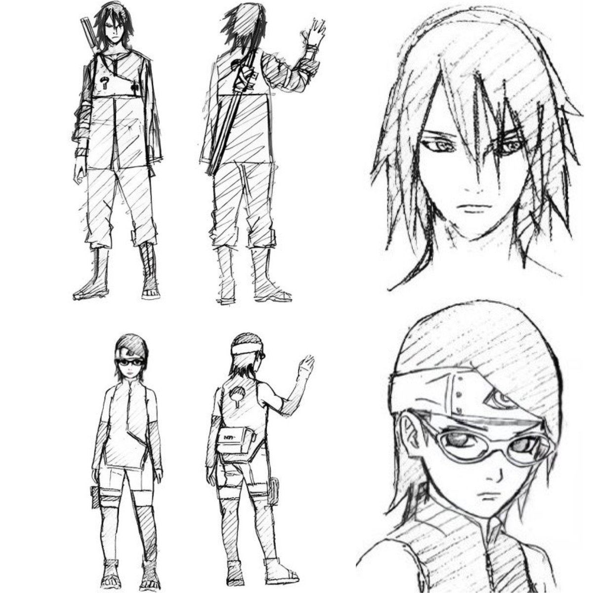 Sasuke &amp; Sarada sketches by Kishimoto
