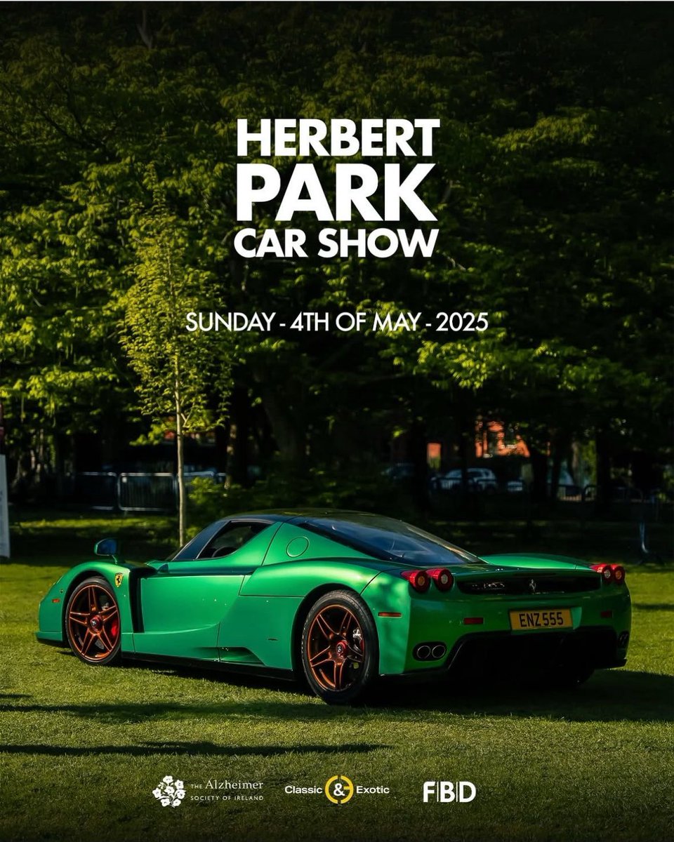 Only one more sleep to the 5th Herbert park carshow . Fabulous lineup of over 100 classic cars . 10-4pm Sunday 4th all
Proceeds to Alzheimer’s society of Ireland. Please come and support.
Promises to be a great day out