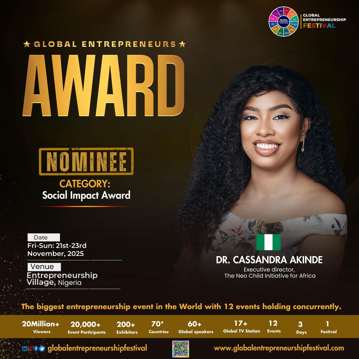 Dr Cassandra Akinde π¨π΄ & π³π¬ (@akindecassandra) on Twitter photo What a way to start May ππΎππΎππΎ
I am so honoured to be nominated for the Global Entrepreneurs Award
in the Social Impact category for my work with The Neo Child Initiative for Africa <a href="/tnci_africa/">The NEO Child Initiative for Africa</a>.
Thank you very much for this wonderful recognition π₯°
#GlobalHealth #Impact What a way to start May ππΎππΎππΎ
I am so honoured to be nominated for the Global Entrepreneurs Award
in the Social Impact category for my work with The Neo Child Initiative for Africa <a href="/tnci_africa/">The NEO Child Initiative for Africa</a>.
Thank you very much for this wonderful recognition π₯°
#GlobalHealth #Impact