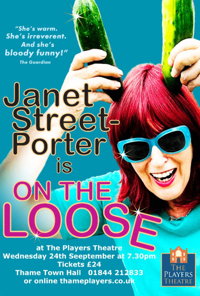 #JustAnnounced
#JanetStreetPorter
From a bolshy child with a Welsh-speaking budgie, Janet Street-Porter's life (and language) has always been colourful. Now she finds herself with a senior railcard and 4 ex-husbands. 
thameplayers.co.uk/events/janet-s…