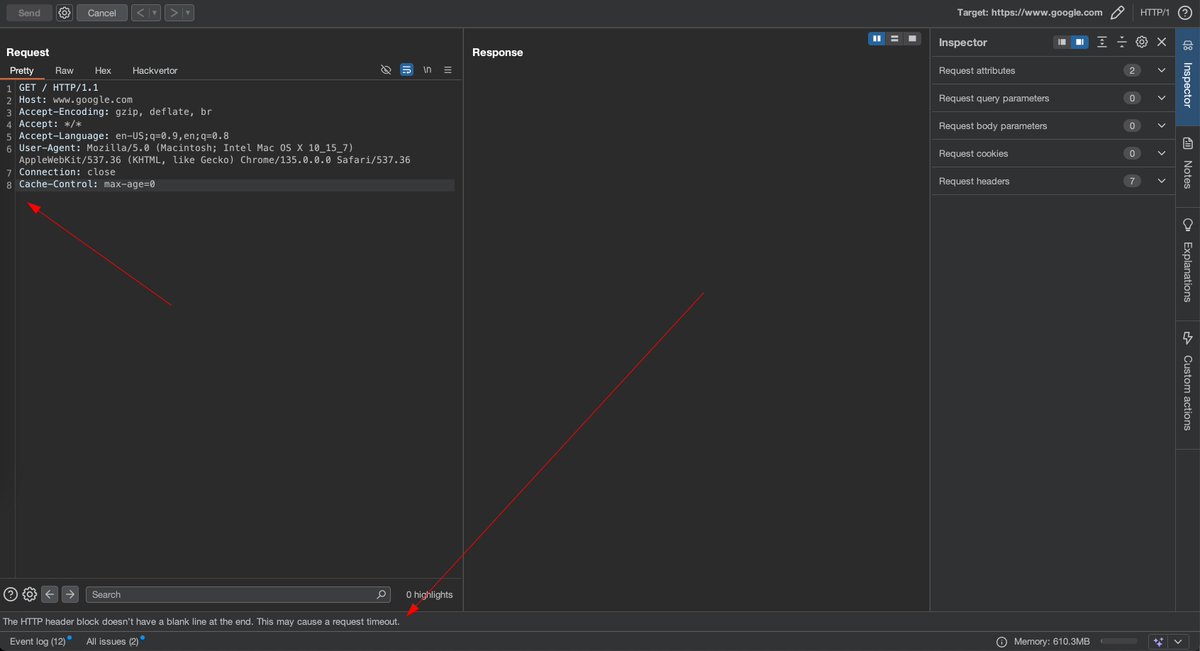 sw33tLie (@sw33tlie) on Twitter photo Ever had triage issues after losing the final CRLF when copying an HTTP request? I discussed this with <a href="/albinowax/">James Kettle</a> a while ago, and the latest Burp release now flags missing blank lines automatically! #bugbounty Ever had triage issues after losing the final CRLF when copying an HTTP request? I discussed this with <a href="/albinowax/">James Kettle</a> a while ago, and the latest Burp release now flags missing blank lines automatically! #bugbounty