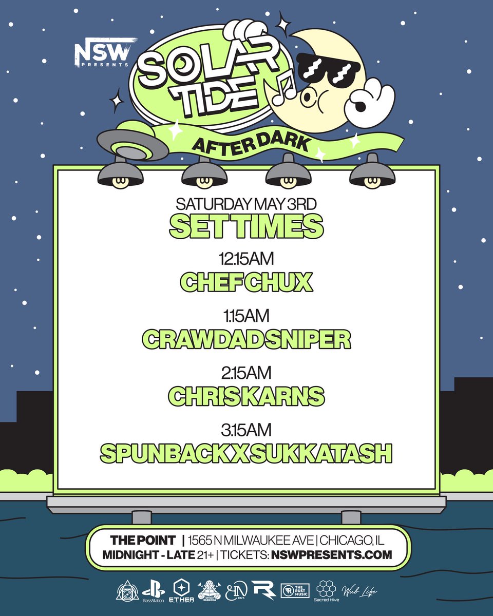 Night 1 of Solar Tide 2025 was unreal! A massive thank you to our community for bringing the energy. 🌞🌊

Set times + VJ pairings for round 2 with Resonant Language, Thought Process, Chez, &amp; more are locked in! 

🎟️ available online + at the door. See you on the floor! 🪩