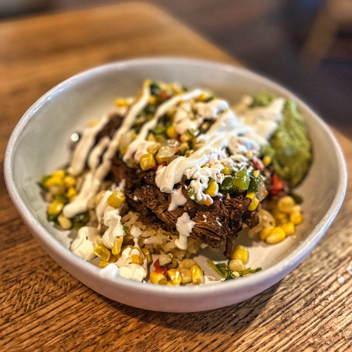 You know what pairs well with a perfect patio day?!
The Barbacoa Bowl! Braised beef barbacoa, Spanish rice, corn salsa, guacamole and sour cream!
Our weekend special! Come and get it!