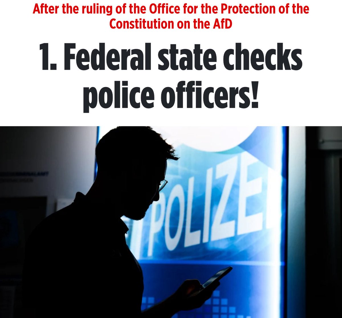 AfD supporters will no longer be police officers.

AfD supporters will no longer serve in the military.

AfD supporters will no longer be teachers.

AfD supporters will no longer be doctors. 

AfD supporters will go to jaiI.