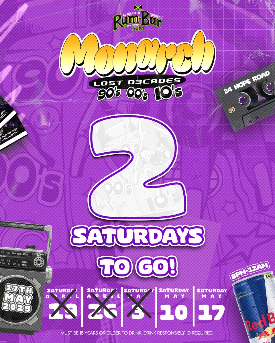 The countdown continues‼️

Only 2 Saturdays until Monarch: Lost Decades✨

📍: Kingston, Jamaica 
📆: May 17, 2025 
🎟️ : $3500 
🎶 Pop | Hip-Hop | Dancehall | R&amp;B | Alternative

Are you ready to unlock the past? 💾🔥 #LostDecades #Monarch2025