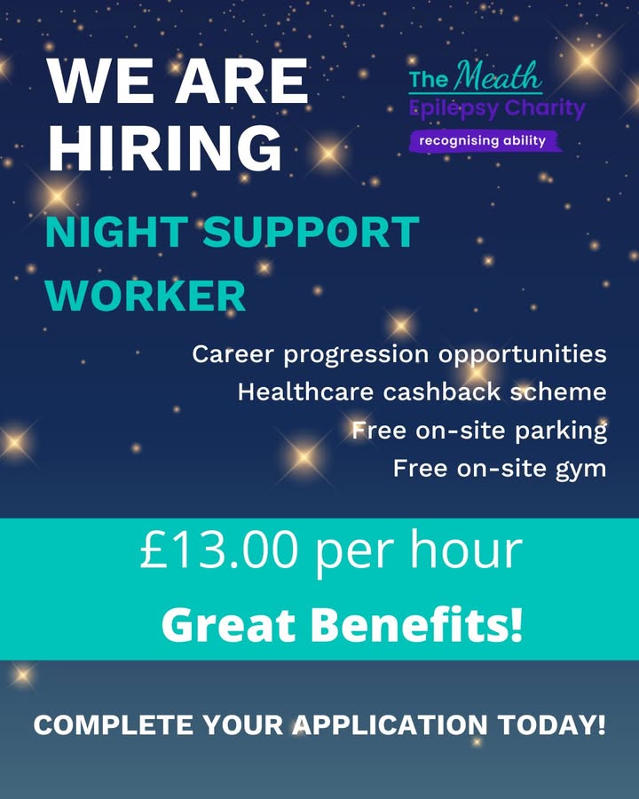 🌙 Now hiring: Waking Night Support Workers – £13/hr
Are you a caring night owl? Join our amazing team and make a real difference while others sleep. No experience needed – full training provided!

Apply now – your next rewarding role is just a night away!
meath.org.uk/careers/