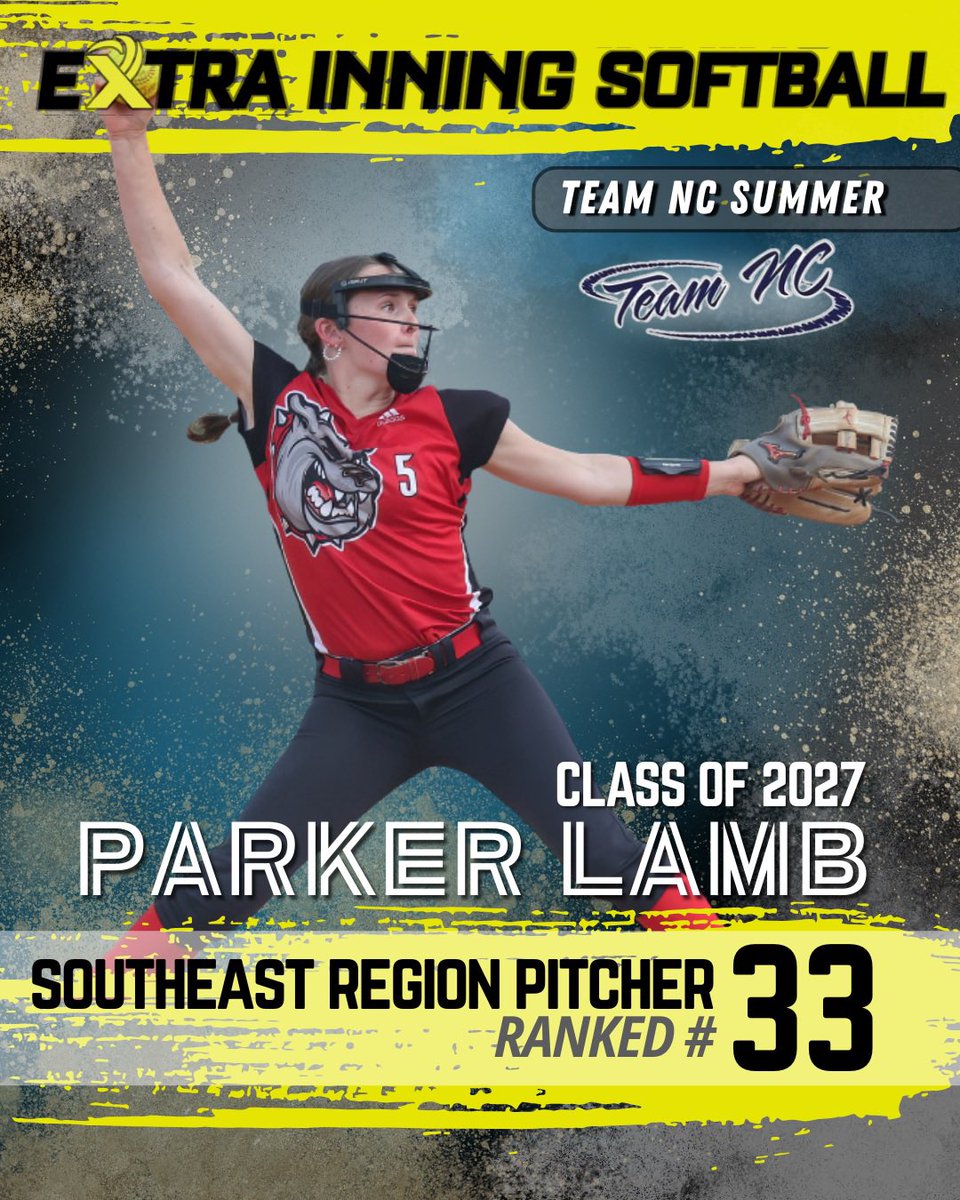 I’m so honored to be ranked 33rd pitcher in the southeast region among so many talented athletes! Thank you <a href="/ExtraInningSB/">EXTRA INNING SOFTBALL</a> and my coaches! 
<a href="/TeamNCSoftball/">Team North Carolina Softball</a>  <a href="/TeamNC09Summer/">Team North Carolina (Summer)</a> <a href="/butlerhssoftbal/">Butler HS Softball</a>