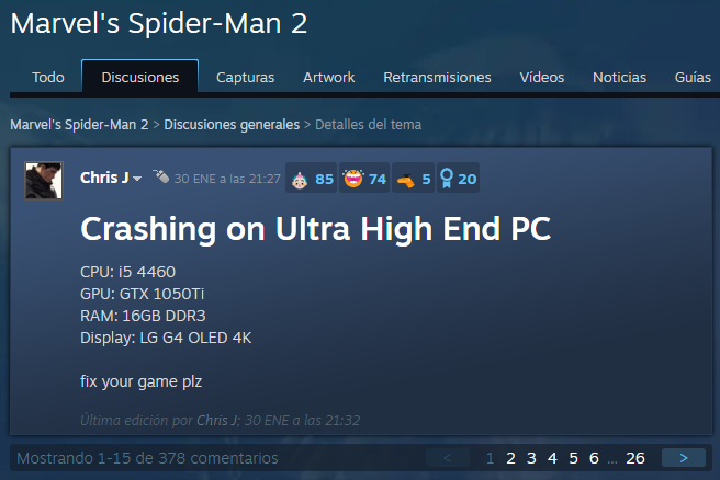 TheXXLMAN's tweet photo. Cuando tienes un PC robado a la NASA y no te tira el Spiderman: ULTRA HIGH END PC 🤣

#videojuegos #memes #STEAM https://t.co/E15UI8wLPo