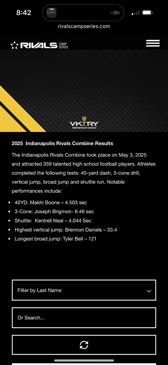 Had a great time at the Indianapolis Rivals Combine. Had the fastest 3-Cone out of 359 Athletes!