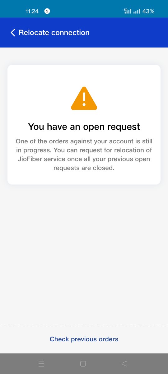 ravikumar_j's tweet photo. @reliancejio Your JioFiber relocation failed to deliver the service even after 2-3 days of waiting. Pls don't provide relocation service option if you are unable to service it properly. https://t.co/Q29Hopx8hf