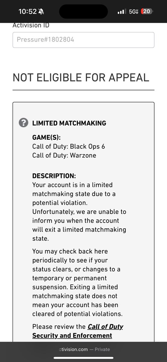 nPressure2's tweet photo. @Activision please look into unbanning my account. Im an Unc that plays on the weekends and when im not able to play the game i like on my free time it actually pisses me off! I’m clean and these soft ass ranked kids get reporting me for no reason. https://t.co/EwC9ywTQLZ