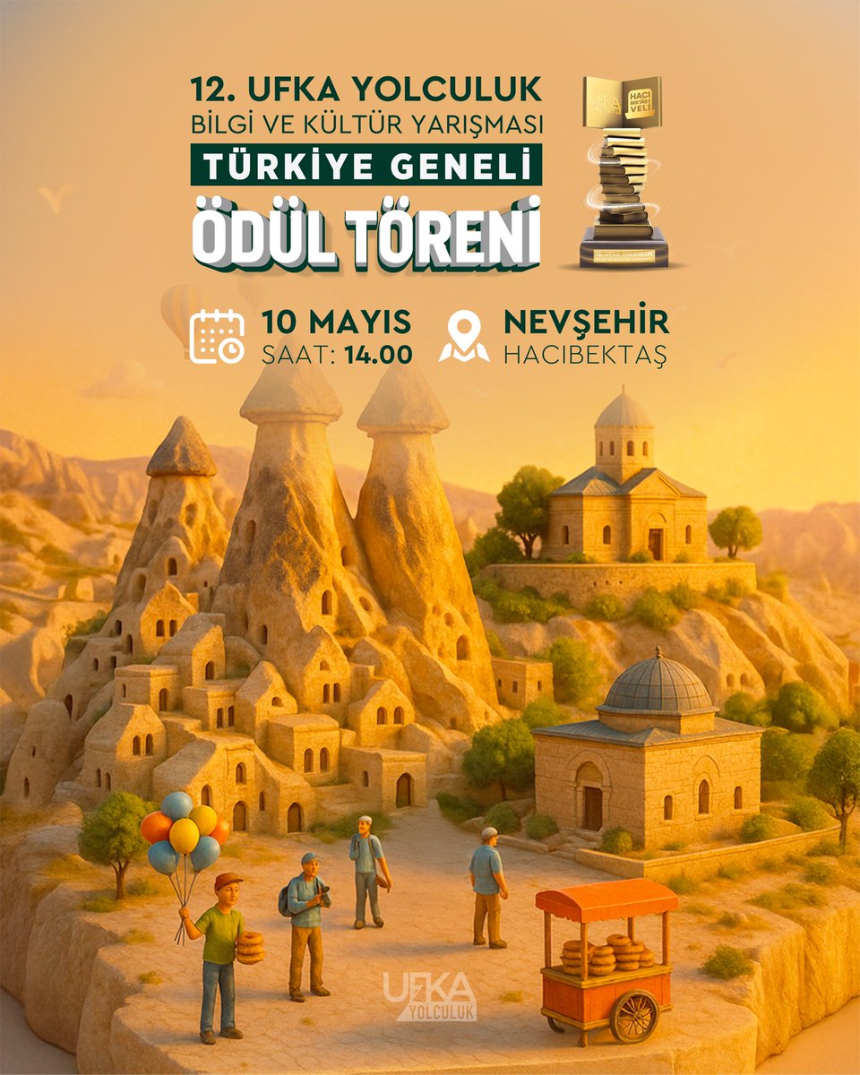 Büyük gün yaklaşıyor!
12. Ufka Yolculuk Türkiye Geneli Ödül Töreni,
📍 Nevşehir Hacıbektaş’ta,
📅 10 Mayıs Cumartesi günü,
🕑 Saat 14.00’te!

#ufkayolculuk #hacıbektasıveli