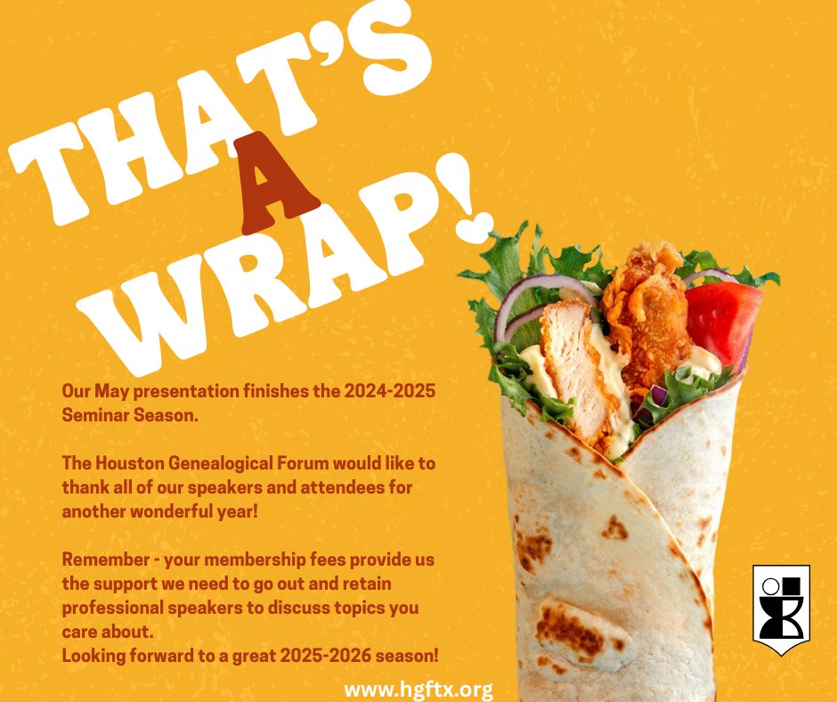 _hgftx_'s tweet image. 📚🎉 That’s a wrap on HGF’s 2024–25 seminar season!

Big thanks to our amazing speakers &amp;amp; attendees—you made it unforgettable! 🧬✨

We’ll be back in September 2025 with more genealogy magic. Stay tuned! 🌳

#HGFTX #Genealogy #ThankYou #SeminarSeasonWrap