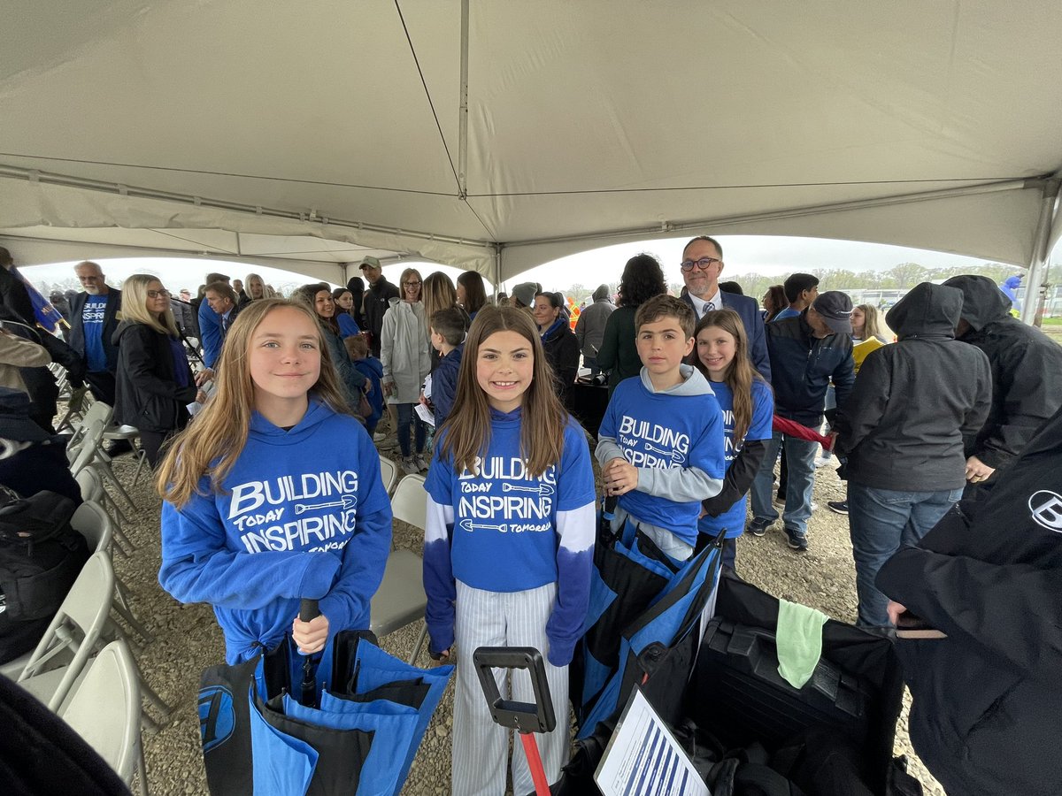 BCSDHuntington's tweet photo. We braved the rain this morning and had a great groundbreaking ceremony in honor of our new high school! Congratulations to our own 5th grader, Nate Petty, who was chosen to represent Huntington during the pledge! 💙💙💙 @BrunswickCSD https://t.co/Rdfyl9tL02