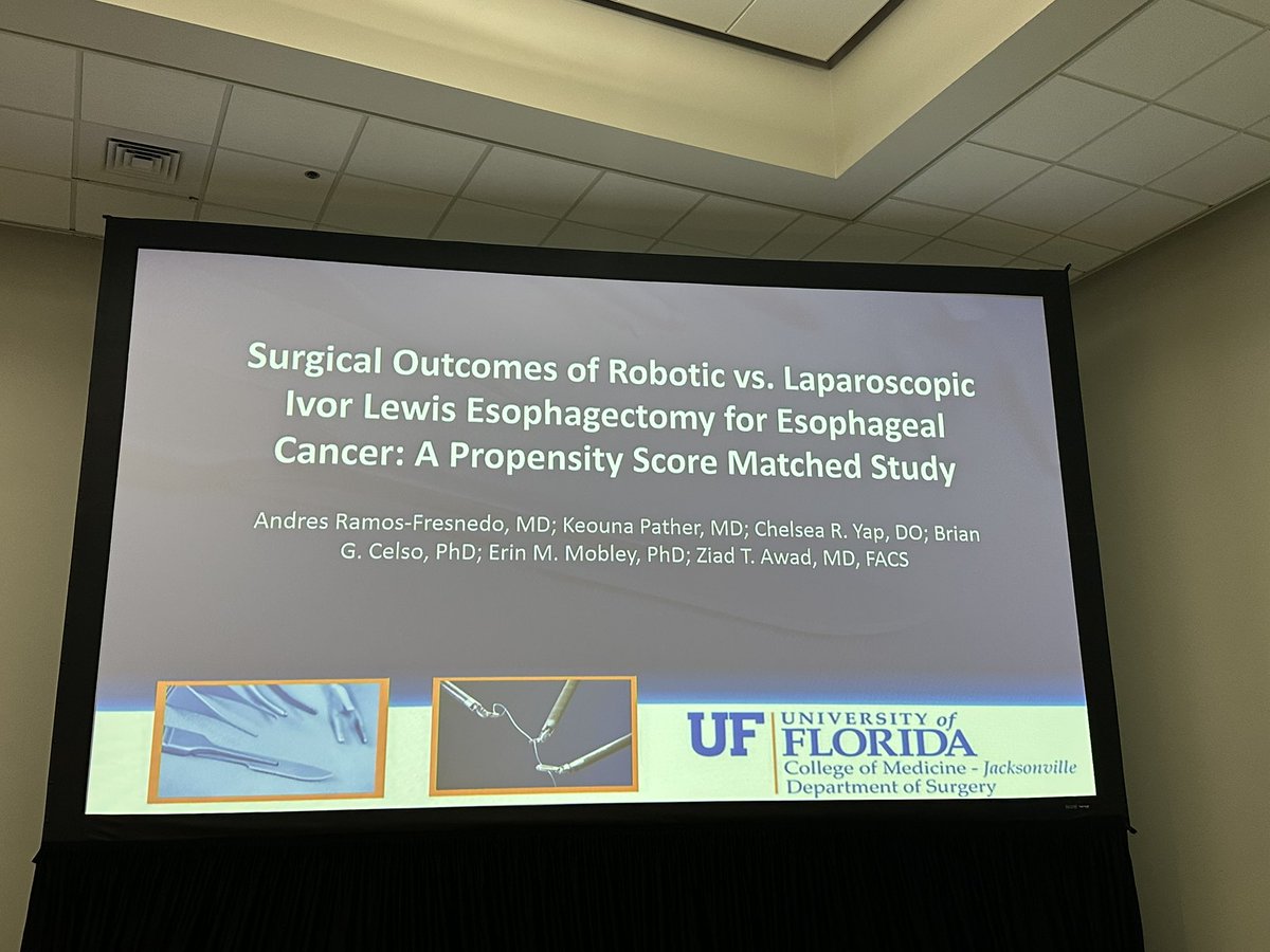 ziadtawad's tweet image. Congratulations to our resident Andres Fresnedo Ramos presenting our data of Robotic vs laparoscopic esophagectomy.
@SSATNews @JournalofGISurg @UFHealthJax @UFJaxsurg @UFMedicineJax