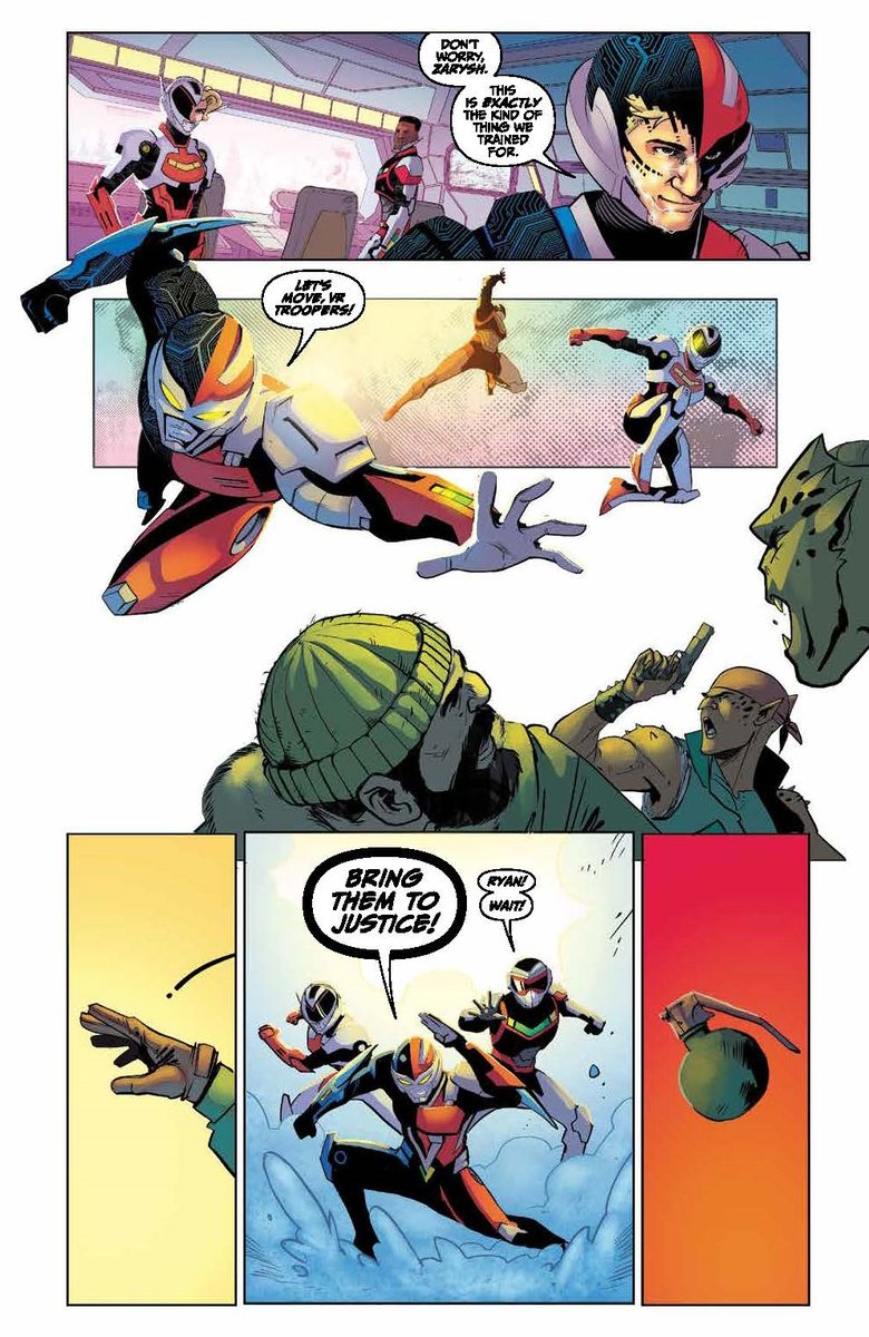 [1/2] <a href="/boomstudios/">BOOM! Studios</a>' #PowerRangers/#VRTroopers #FCBD2025 sample pages!

VR Troopers - Blind Spot:
Written by: Mairghread Scott
Illustrated by: <a href="/SebastianPiriz/">Sebastián Píriz</a>
Colored by: <a href="/jp_jordan/">JP Jordan</a>
Lettered by: <a href="/TaylorEspo/">🇦🇷 Taylor Esposito, Ghost Glyph Studios,letterer</a>
Cover by: <a href="/Muaadib/">Taurin Clarke</a>

⚡ Info &amp; sample pages: rangerboard.com/index.php?thre…