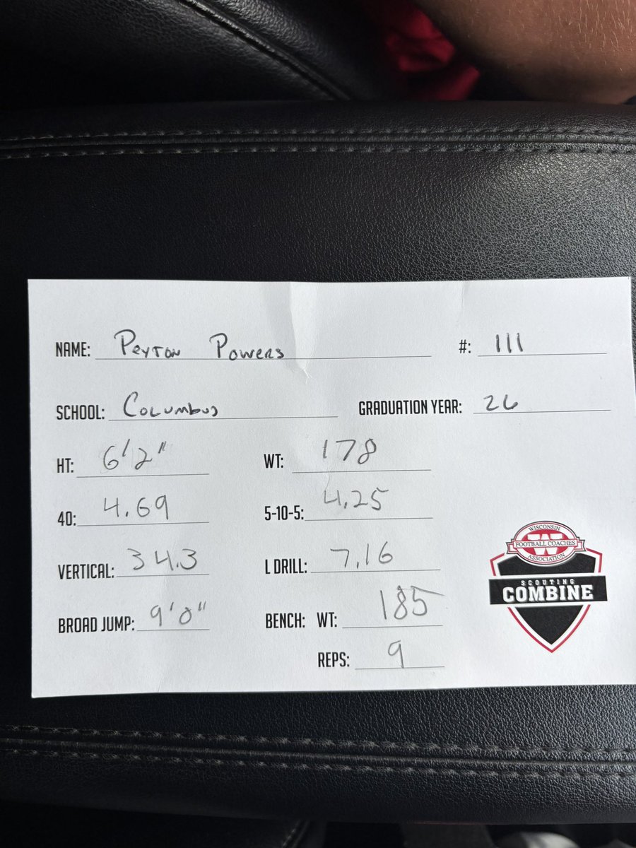 Peyton (@26peytonpowers) on Twitter photo Had an amazing time competing at the WFCA combine here are my results.
<a href="/coachARyan17/">Andy Ryan</a> <a href="/brunell_jason/">Jason Brunell</a> <a href="/travisWSN/">Travis Wilson</a> Had an amazing time competing at the WFCA combine here are my results.
<a href="/coachARyan17/">Andy Ryan</a> <a href="/brunell_jason/">Jason Brunell</a> <a href="/travisWSN/">Travis Wilson</a>