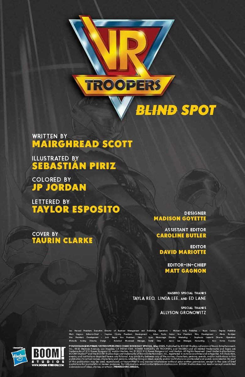 [2/2] <a href="/boomstudios/">BOOM! Studios</a>' #PowerRangers/#VRTroopers #FCBD2025 sample pages!

VR Troopers - Blind Spot:
Written by: Mairghread Scott
Illustrated by: <a href="/SebastianPiriz/">Sebastián Píriz</a>
Colored by: <a href="/jp_jordan/">JP Jordan</a>
Lettered by: <a href="/TaylorEspo/">🇦🇷 Taylor Esposito, Ghost Glyph Studios,letterer</a>
Cover by: <a href="/Muaadib/">Taurin Clarke</a>

⚡ Info &amp; sample pages: rangerboard.com/index.php?thre…