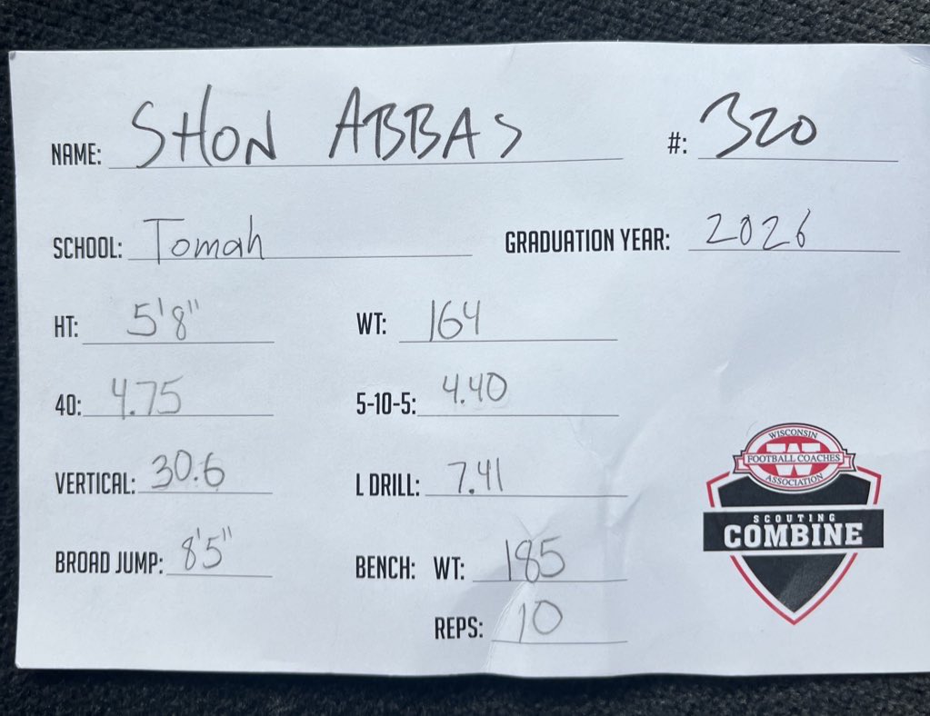 Shon Abbas 2026 (@shonabbas_2026) on Twitter photo Had a great time competing at the WFCA combine today! Thank you to all the coaches and volunteers who spent the time to come out to watch and help out!
<a href="/TraeTetzlaff/">Trae Tetzlaff</a> <a href="/mclaganTITANS/">Matt McLagan || Coach Mac</a> <a href="/travisWSN/">Travis Wilson</a> <a href="/wifca/">WiFCA</a> Had a great time competing at the WFCA combine today! Thank you to all the coaches and volunteers who spent the time to come out to watch and help out!
<a href="/TraeTetzlaff/">Trae Tetzlaff</a> <a href="/mclaganTITANS/">Matt McLagan || Coach Mac</a> <a href="/travisWSN/">Travis Wilson</a> <a href="/wifca/">WiFCA</a>