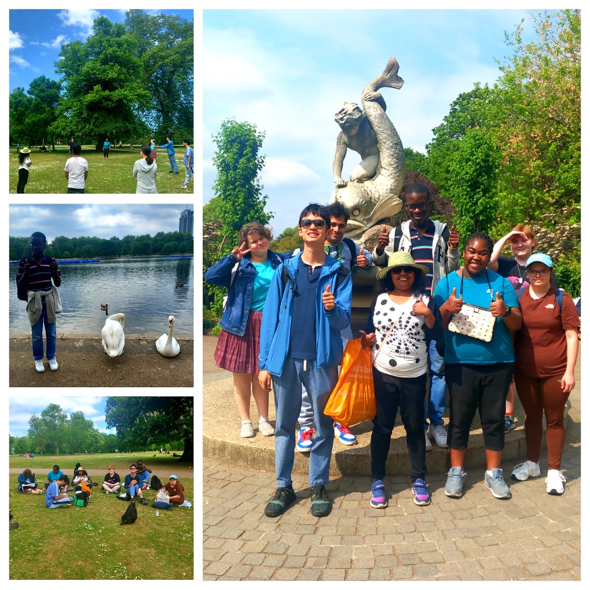 Giving Back Club. Today we visited Hyde Park. Ample of green space &amp; beautiful flowers to see.  We walked along The Serpentine Lake and saw a variety of wildlife including ducks &amp; swans.  We had lunch at the Serpentine Lake waterfront &amp; played fun activities👐