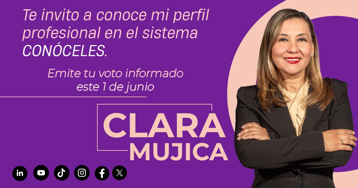 📌Te invito a conocer mi 𝐭𝐫𝐚𝐲𝐞𝐜𝐭𝐨𝐫𝐢𝐚 𝐲 𝐩𝐫𝐨𝐩𝐮𝐞𝐬𝐭𝐚𝐬 en la página 𝐂𝐎𝐍𝐎́𝐂𝐄𝐋𝐄𝐒. 
 tinyurl.com/bdf8tvvb
🗳️ Este 1 de junio marca  𝟎𝟗  y vota por 𝐂𝐥𝐚𝐫𝐚 𝐌𝐮́𝐣𝐢𝐜𝐚 en la boleta de las 𝐌𝐚𝐠𝐢𝐬𝐭𝐫𝐚𝐭𝐮𝐫𝐚𝐬 𝐝𝐞 Sala Regional TEPJF.