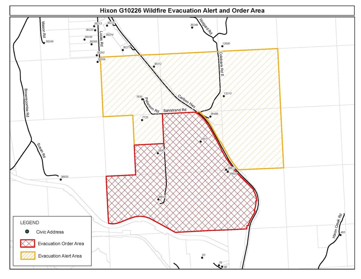 The GOAT (@thegoatrocks) on Twitter photo Evacuation order and alert for the Hixon area, north of Quesnel, in the Regional District of Fraser-Fort George. Dale. #wildfire #hixon #besafe Evacuation order and alert for the Hixon area, north of Quesnel, in the Regional District of Fraser-Fort George. Dale. #wildfire #hixon #besafe