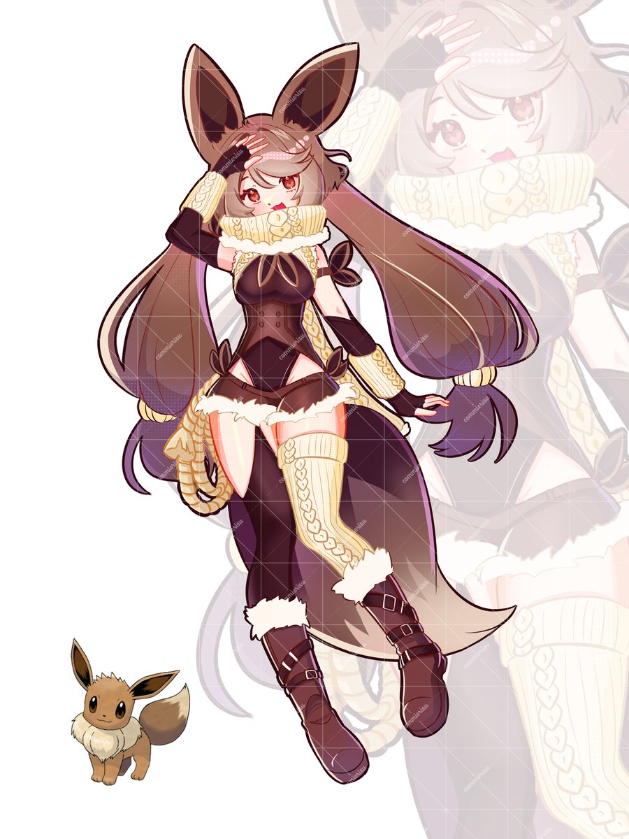 My Eevee gijinka uwu 💖💖

My eeveelution gijinka theme is fantasy adventurers and Eevee is the leader. Her weapon is a big rope 💗🧶

#characterdesign #pokemon #gijinka #eevee