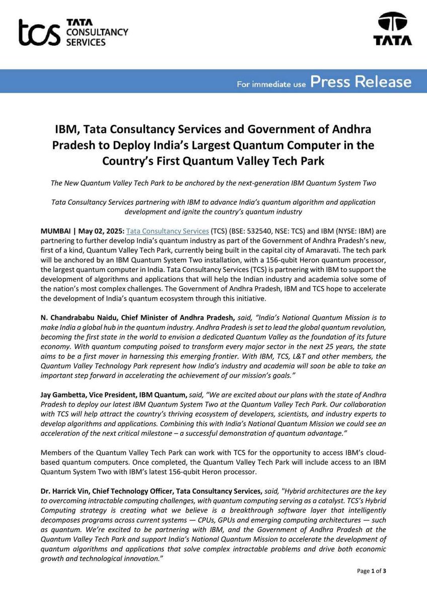 DealsDhamaka's tweet image. #AndhraPradesh Quantum Valley 

- IBM &amp;amp; TCS will be setting up ecosystem to deploy India’s largest Quantum computer