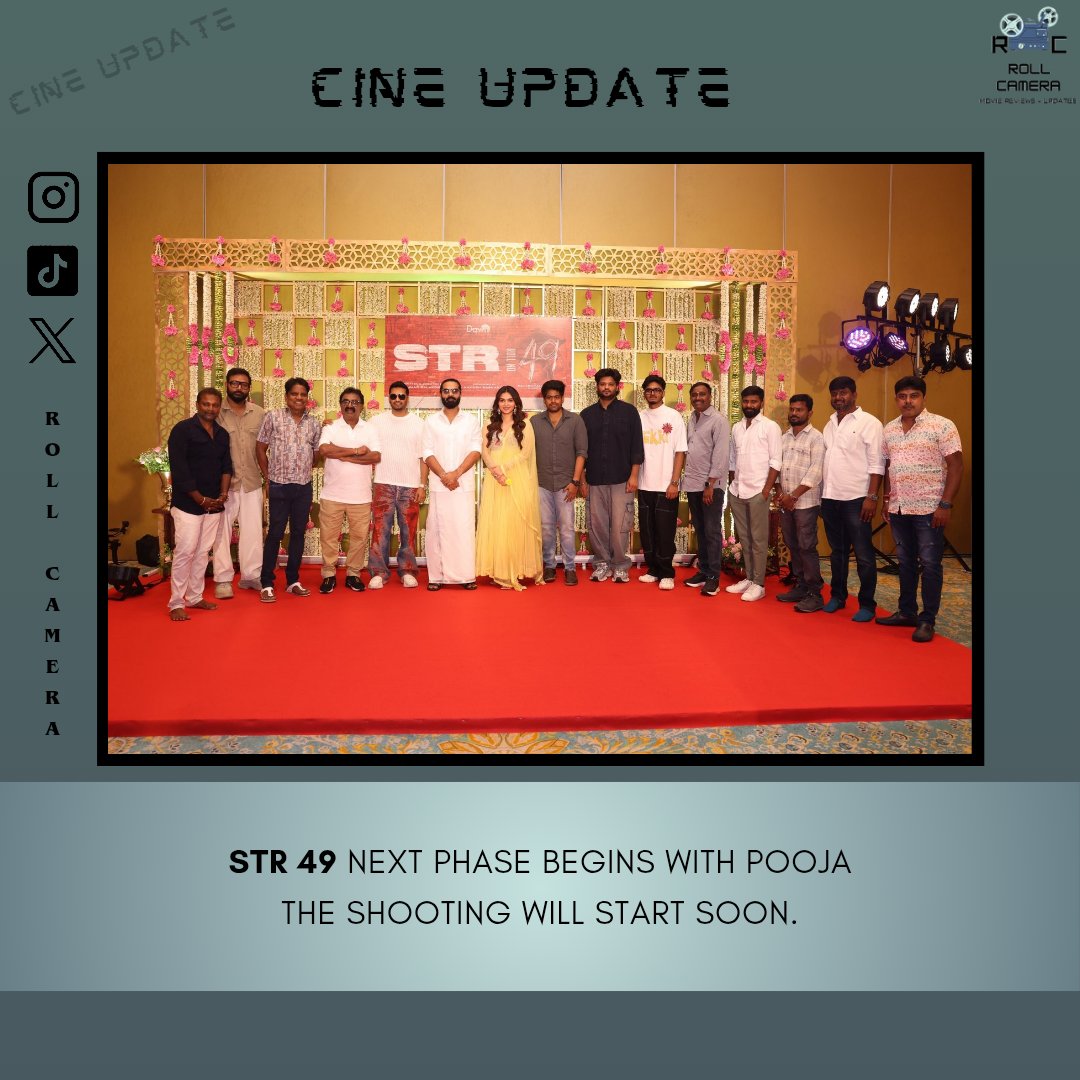 RollCamera_1's tweet photo. Grand beginning of STR 49. Let's wait and watch how Dir Ramkumar going to show our STR

#str49 #aakashbaskaran #dawnpictures #redgiantmovies #str #silambarasantr #santhanam #kayadulohar #ramkumarbalakrishnan #saiabhyankkar #vtvganesh #announcement #cineupdates #rollcamera https://t.co/eu9rQ2a1Zl
