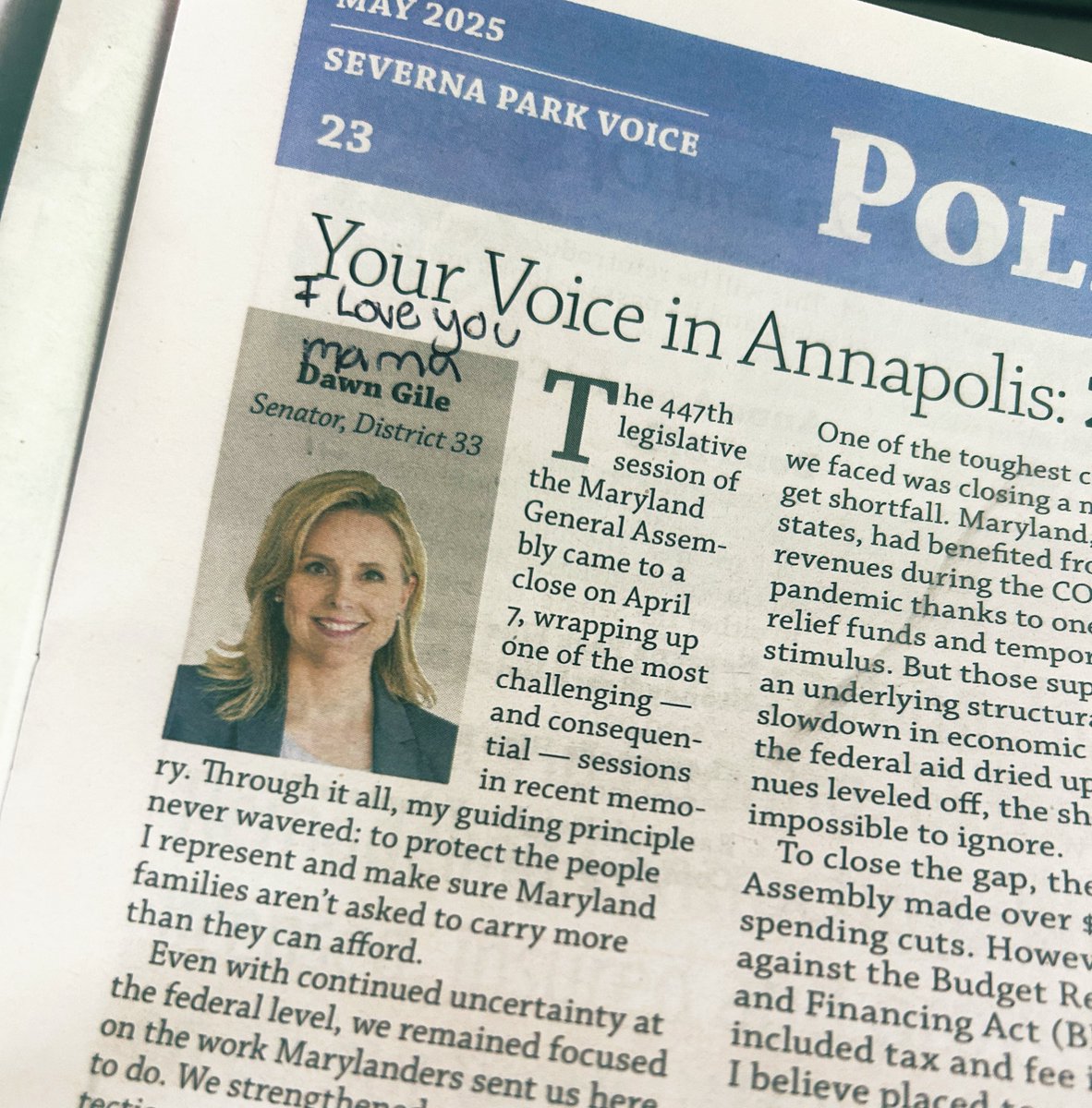 Flipped open the Severna Park Voice and found the best surprise—my sweet Betty left me a note right above my article. ❤️ 

You can read my article here (no love notes required): severnaparkvoice.com/stories/your-v…