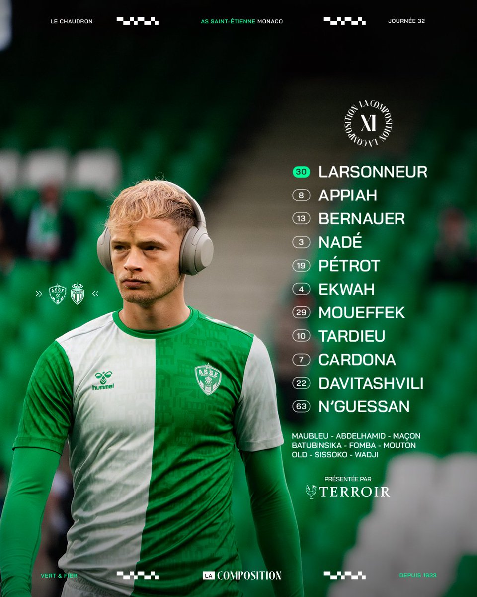 ASSEofficiel's tweet photo. 👤 Les XI Verts alignés pour #ASSEASM ! 👊💚
