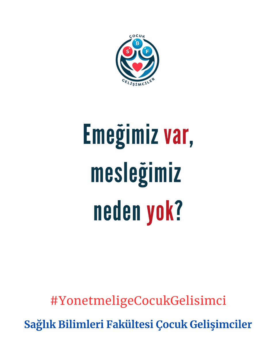 4 yıl okuyoruz, yeri geliyor uykumuzdan oluyoruz bazen yemek bile yemiyoruz. Şu 4 senede çokca emek veriyoruz  ama mezun olduktan sonra mesleğimizi tam anlamıyla icra edemiyoruz. 
Yönetmelik revize edilmeli, emeğimizin karşılığını almalıyız.
#YonetmeligeCocukGelisimci