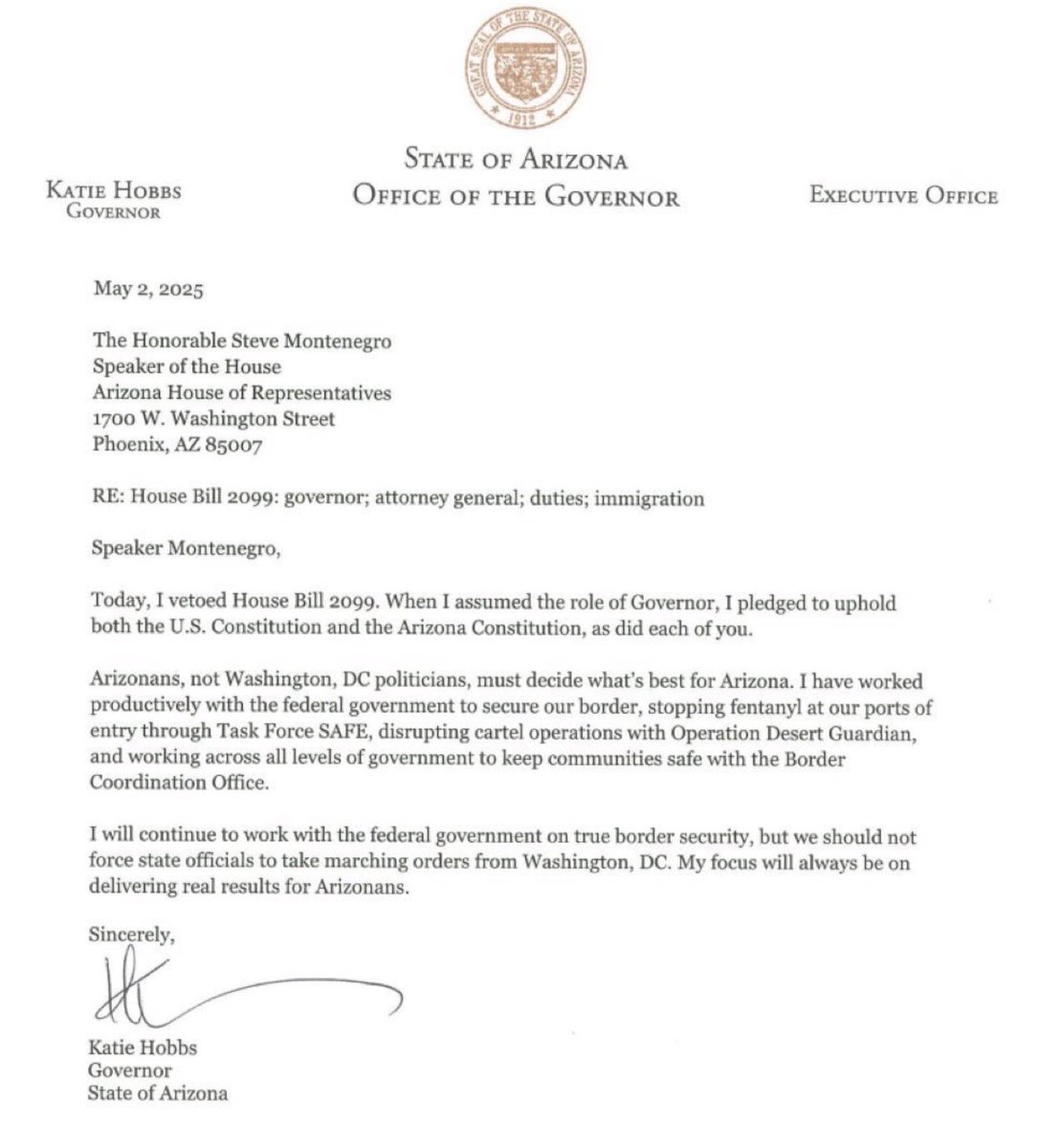 🚨 #BREAKING: Arizona Governor Katie Hobbs has VETOED a bill requiring the state to follow federal immigration laws

Time for Hobbs to be ARRESTED for shielding illegals!