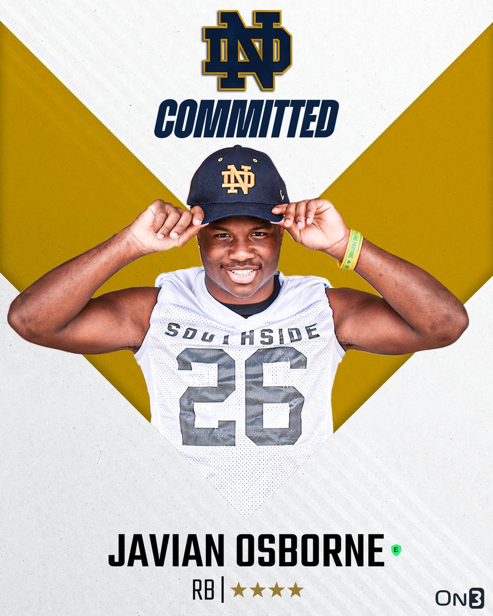🚨 BREAKING: Four-star RB Javian Osborne has announced his commitment to Notre Dame over Michigan ☘️ 

“It doesn't get any better than Notre Dame.”

Huge get for the Ja'Juan Seider and the Fighting Irish.

Story: on3.com/teams/notre-da…