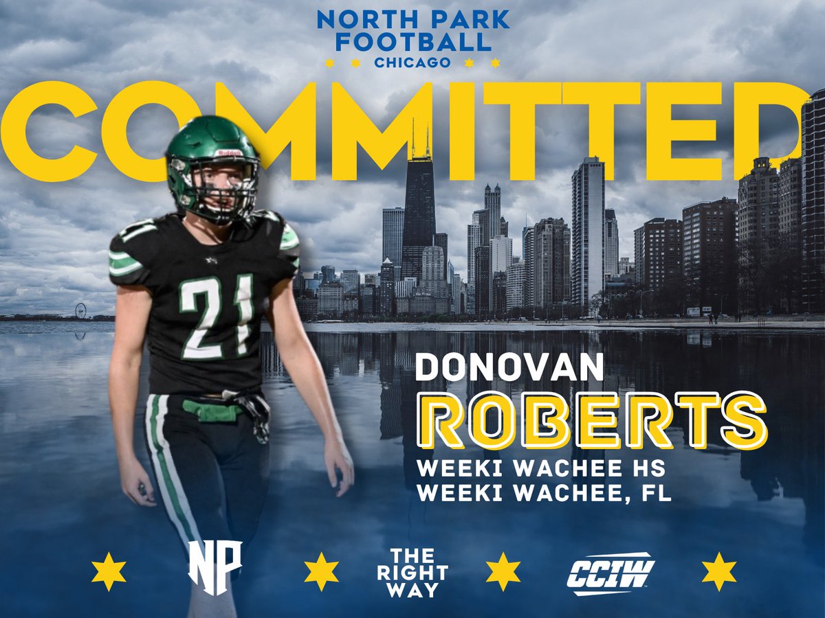 Donovan Roberts (@donovanrob67396) on Twitter photo Start of a new era. Think I’m going #TheRightWay Committed to <a href="/NPUFootball/">North Park Football</a> 🟦🟨⚔️ #AGTG
<a href="/CoachRook/">Kyle Rooker</a> <a href="/CoachBender11/">Egan Bender</a> <a href="/prentice_fb/">Anthony Prentice</a> <a href="/Coach_Bland77/">Justin Bland</a> <a href="/toy_glenn23/">Glenn Toy</a> <a href="/AlonsoJas2/">Coach Alonso</a> <a href="/WeekiWacheeFB/">Weeki Wachee Football</a> <a href="/HernandoCtyFB/">HernandoCountyFB</a> <a href="/Andy_Villamarzo/">Andy Villamarzo</a> Start of a new era. Think I’m going #TheRightWay Committed to <a href="/NPUFootball/">North Park Football</a> 🟦🟨⚔️ #AGTG
<a href="/CoachRook/">Kyle Rooker</a> <a href="/CoachBender11/">Egan Bender</a> <a href="/prentice_fb/">Anthony Prentice</a> <a href="/Coach_Bland77/">Justin Bland</a> <a href="/toy_glenn23/">Glenn Toy</a> <a href="/AlonsoJas2/">Coach Alonso</a> <a href="/WeekiWacheeFB/">Weeki Wachee Football</a> <a href="/HernandoCtyFB/">HernandoCountyFB</a> <a href="/Andy_Villamarzo/">Andy Villamarzo</a>