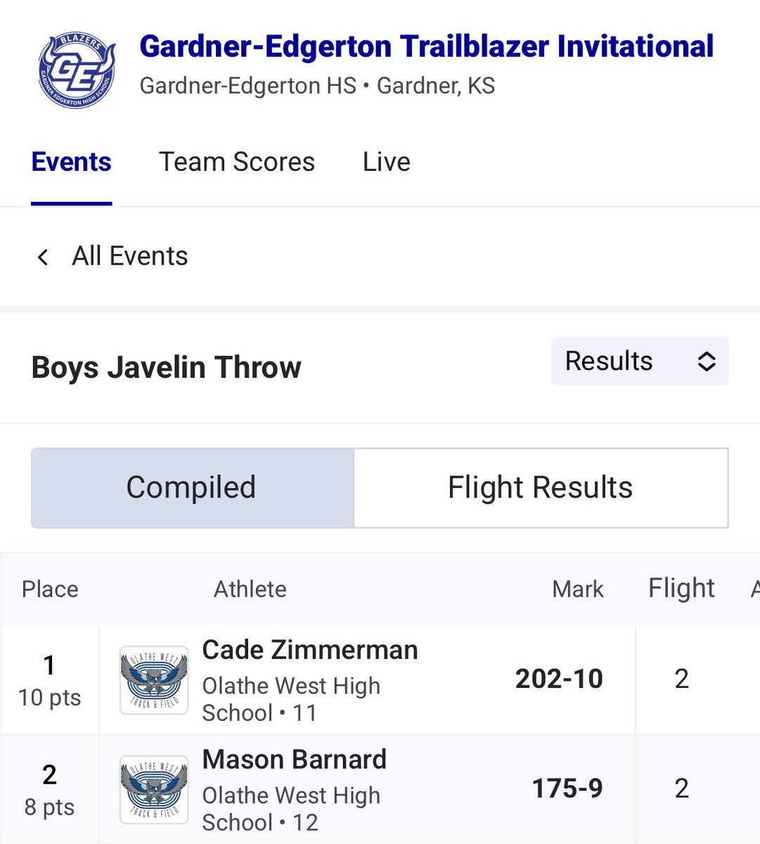 CZimm85's tweet image. New PR last night at the Gardner-Edgerton Invitational and another great team win for @OWTracknField.