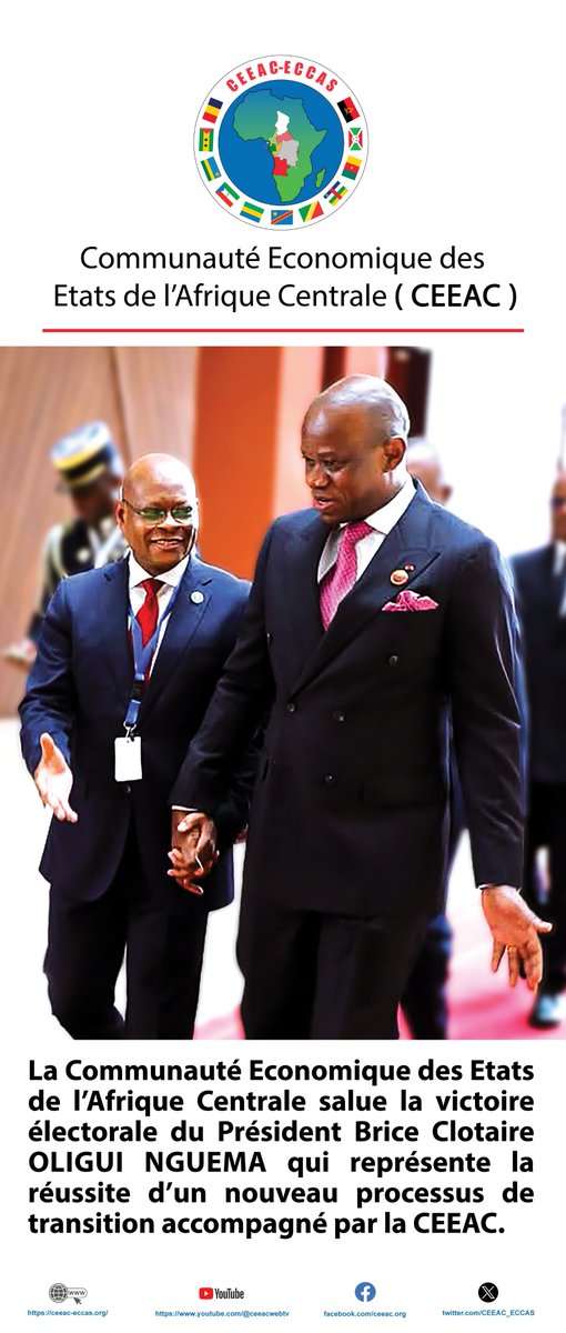 La Communauté Economique des Etats de l’Afrique Centrale salue la victoire électorale du Président Brice Clotaire Oligui Nguema qui représente la réussite d’un nouveau processus de transition accompagné par la CEEAC.