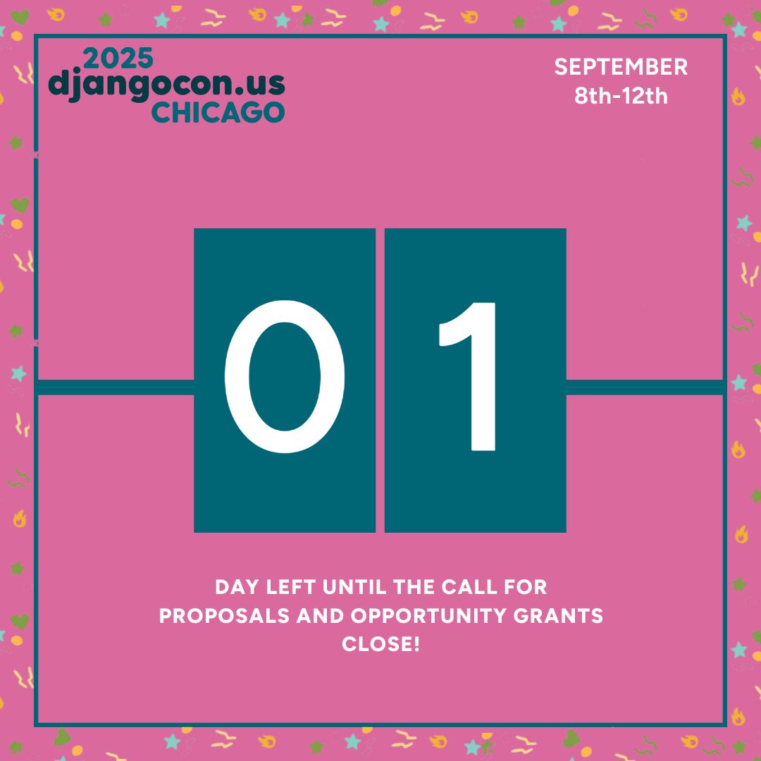 djangocon's tweet image. 🎉 DjangoCon US Opportunity Grants Are Open! 🎉 
📆 We have a new deadline!📆 
#DjangoConUS #OpportunityGrant #DjangoCommunity #TechForEveryone #InclusionMatters