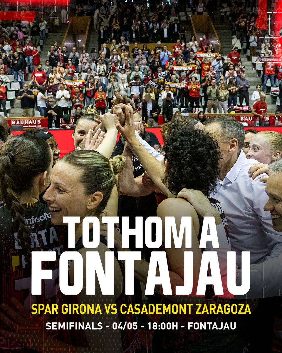 unigirona's tweet image. Tothom a Fontajau

🆚 Casademont Zaragoza
🏆 Semifinals #LFEndesa Tornada
🗓️ 04/05 - 18:00h
📍 Fontajau
🎟️ Entrades a bit.ly/3mogpQh

#SomhiUni #PlayoffsLFEndesa