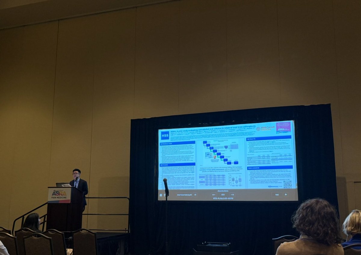 HSS Anesthesiology (@hssanesthesia) on Twitter photo William Chan presents: “A pilot study evaluating oral cannabidiol solution in bilateral total knee arthroplasty”. <a href="/ASRA_Society/">ASRA Pain Medicine</a> #ASRASPRING25 #ASRA50 William Chan presents: “A pilot study evaluating oral cannabidiol solution in bilateral total knee arthroplasty”. <a href="/ASRA_Society/">ASRA Pain Medicine</a> #ASRASPRING25 #ASRA50