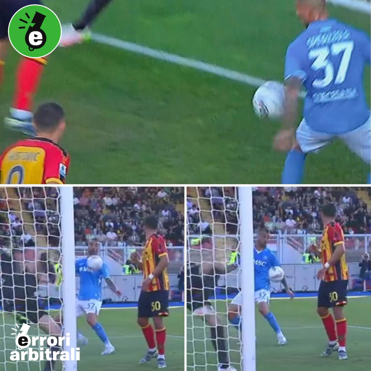 erroriarbitrali's tweet image. #LecceNapoli | chiesto a fine primo tempo un calcio di rigore per questo tocco di #Spinazzola in area di rigore (📸 DAZN).
Dopo un rimpallo sulla traversa il pallone finisce (forse anche dopo un tocco di petto?) sul braccio sinistro dell’esterno di Conte.

✅ Non è in opposizione…