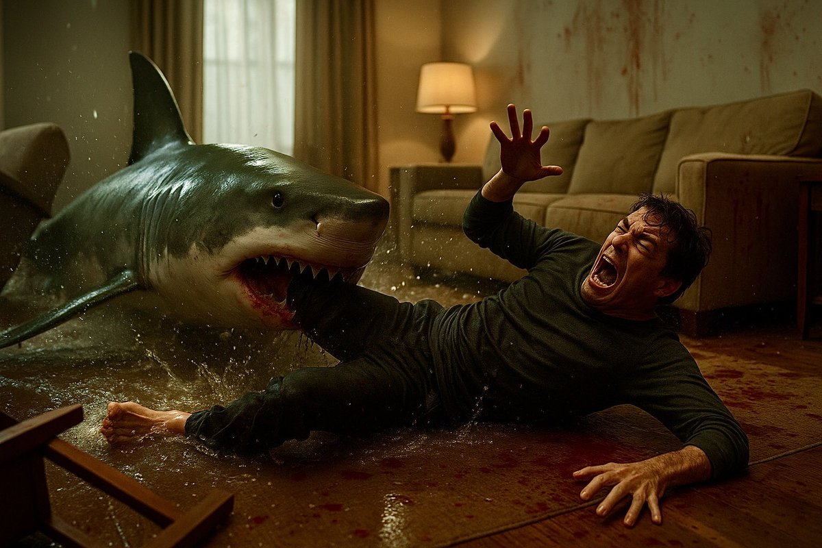 🦈🏠 Shark Bite at Home Calculations:

International Shark Attack File (ISAF): 6800 shark attack incidents since 1500s, 0 in houses.
Exposure ≈ 1.1 x 10¹¹ household yrs (1.4 B homes x 75 yrs).
Rule of 3 for zero events: 3/1.1e11 ≈ 2.7e‑11 → 0.000000003 % (≈ 3 in 100 B per