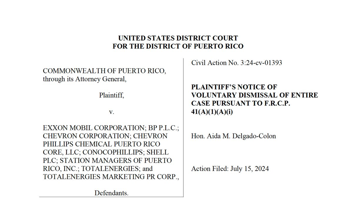 Amid attacks by the Trump Justice Department and right-wing pro-fossil fuel orgs on any threat to the fossil fuel industry, Puerto Rico drops its $1 billion climate lawsuit against Big Oil and Gas. 

link in next tweet &gt;&gt;