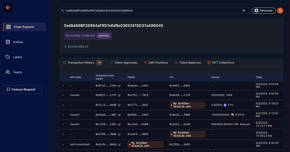 simple_blocks's tweet image. Say hello to our blockchain explorer! 🧵 

Add an address to your saved entities or team, and it’s instantly on the explorer. 

Use it to simplify interactions or as a 2-step check before sending funds. 

#BlockchainThread #Simpleblocks

This is nuts!