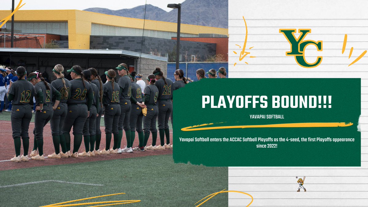 YAVAPAI SOFTBALL MAKES IT BACK TO THE POSTSEASON!!

Yavapai Softball enters the ACCAC Playoffs as the 4-seed, the first time since 2022!

They will face off against 1-seed Eastern Arizona next weekend.

FULL STORY on GoRoughriders.com

#GoRiders