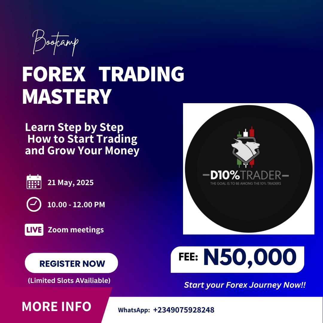 CribWhite's tweet image. If you’re serious about changing your financial future...
Join the Forex Bootcamp for just ₦50,000!
Date: May 21, 2025.
Zoom class. Let’s grow your money!&quot;
#ForexBeginner #ForexLife #ForexClass