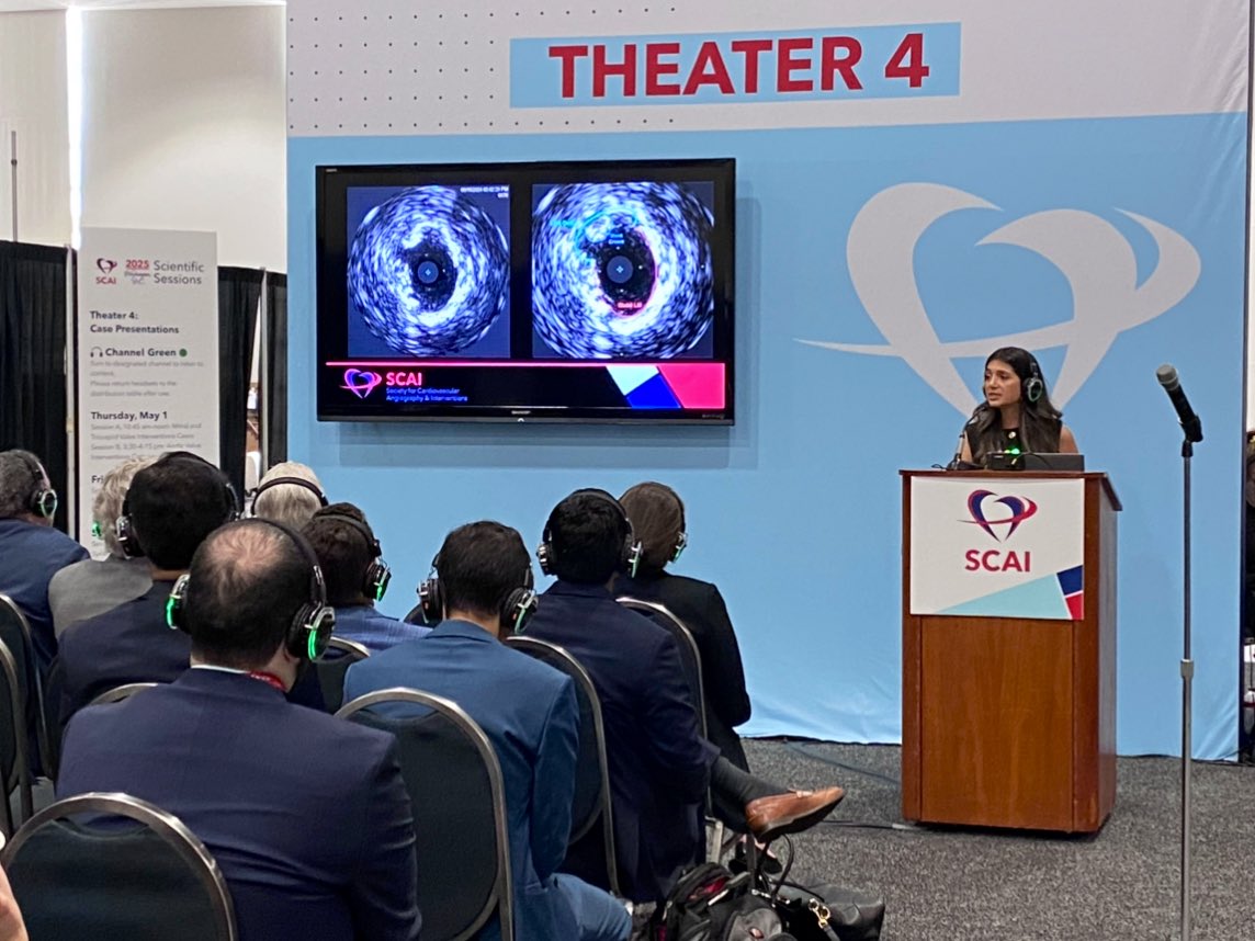 RadiaKsayer's tweet photo. Honored to present my IVUS-guided TAP case at #SCAI2025 Grateful to my mentor @asaadnakhle &amp; to Drs. @LouaiRazzouk &amp;Sawan &amp;Garratt for the great Qs. Only IM resident among a sea of cardiology fellows to present during this session— and I survived :) #CardiologyMatch, let's talk! https://t.co/M3F6fuol4k