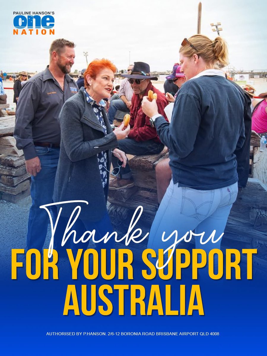 PaulineHansonOz's tweet image. Thank you, Australia.

Because of your support, One Nation has seen a strong lift in our vote and now, we’re competitive in Senate races right across the country.

This swell of support didn’t happen by chance. It happened because everyday Aussies stood up, spoke out, and backed…