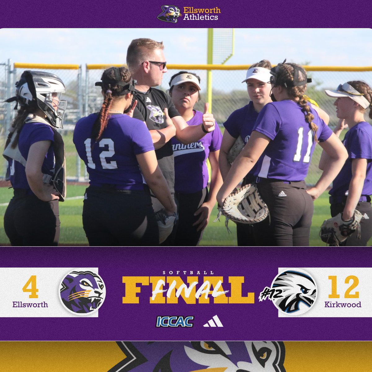 𝘍𝘪𝘯𝘢𝘭 𝘧𝘳𝘰𝘮 𝘏𝘢𝘳𝘭𝘢𝘯 𝘙𝘰𝘨𝘦𝘳𝘴🥎

No. 12 Kirkwood uses a six-run fourth inning to eliminate Ellsworth from the Region XI-B tournament in Fort Dodge.

#NJCAASoftball